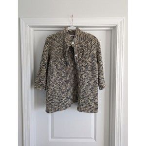Leo & Nicole Sweater Cardigan Women's L  Cable Knit  Button Up Gray Beige